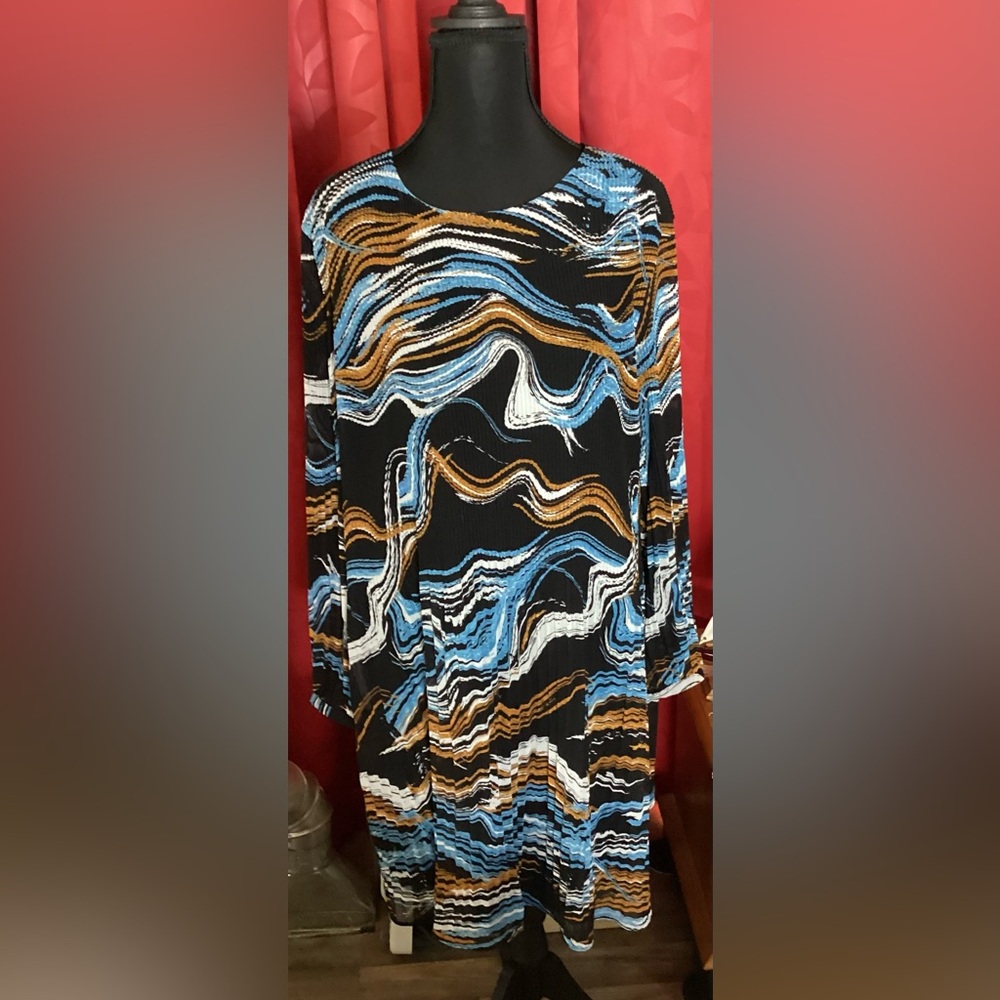 Nine West Black and Blue Wave Pattern Blouse